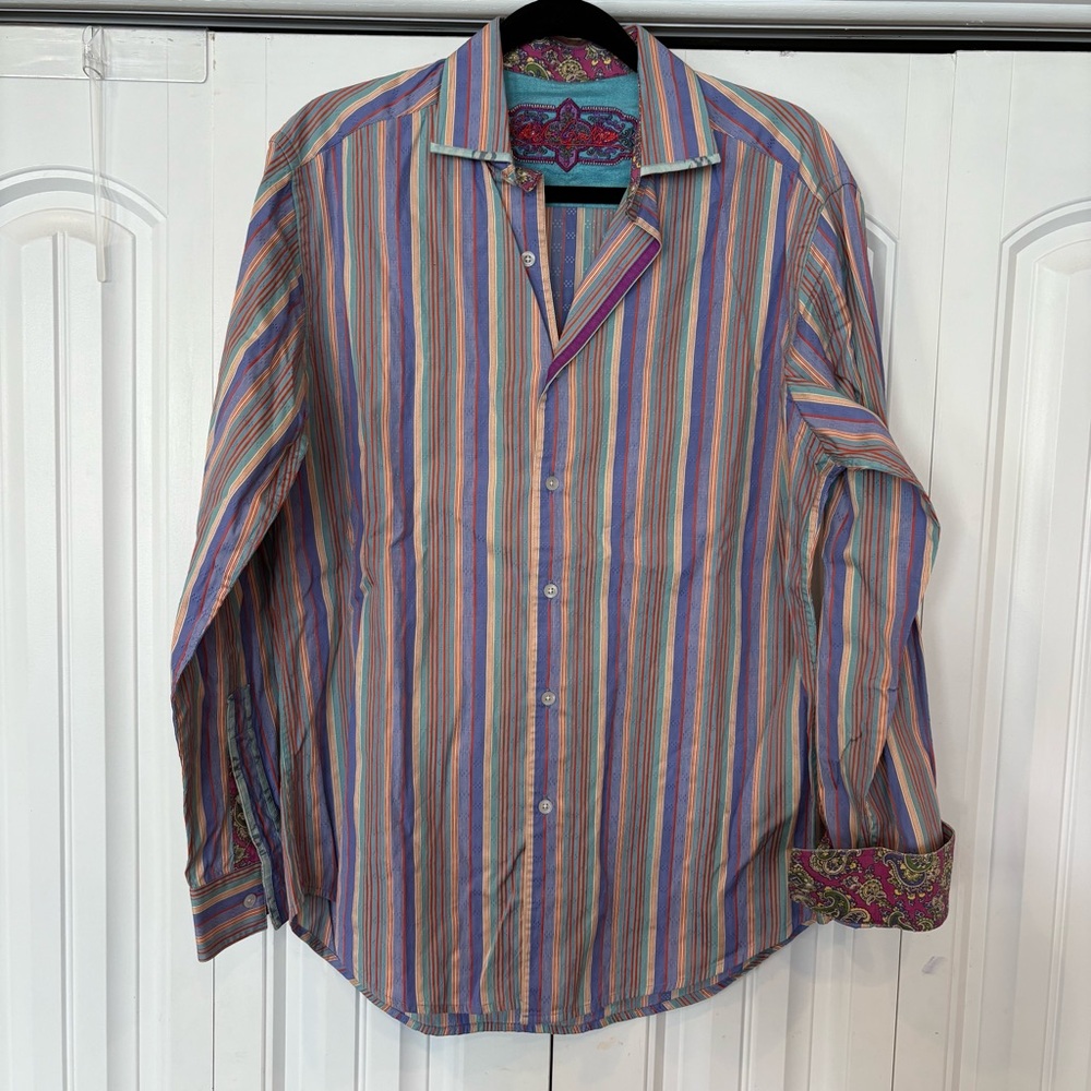 Robert‎ Graham Stripe Button Down Shirt Size Medium